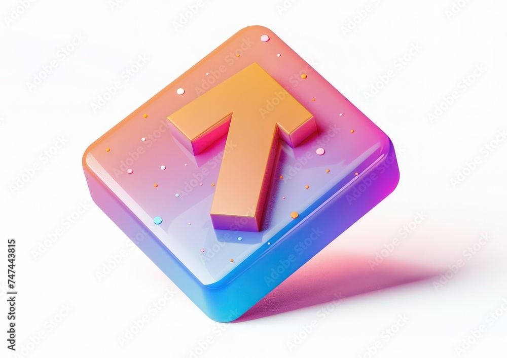 Poster a down arrow graph with a color on it, isolated, white background, a 3d rendered rounded square button