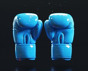 a pair of blue boxing gloves on a black background, in the style of whimsical animation, a 3d rendered blue rounded square button, playful and colourful and bubbly - obrazy, fototapety, plakaty