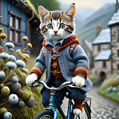Imagine a beautiful little kitten dressed in the most intricately knitted clothes, each stitch...