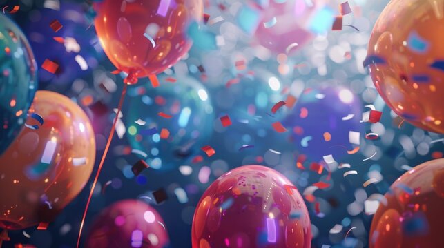 Vibrant image of balloons releasing confetti, suitable for celebrations