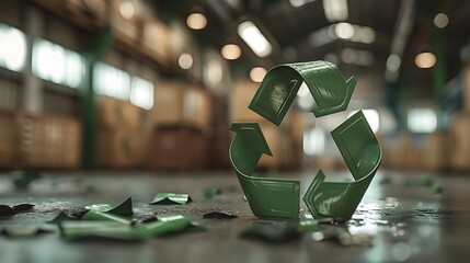 Warehouse Recycling Facility in the Style of Abrasive Authenticity, Recycle Symbol Concept. - obrazy, fototapety, plakaty