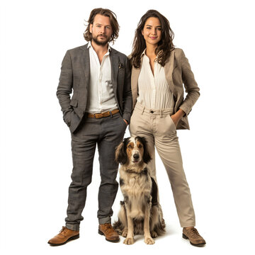 Handsome couple with a Tornjak dog