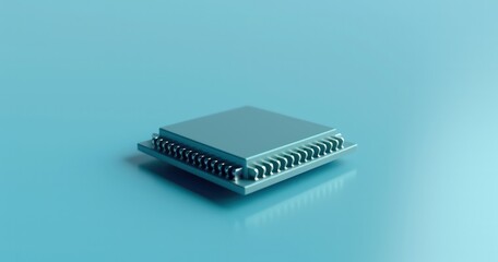 an cpu computer chip on a blue background, in front of white background