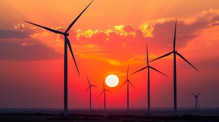 Wind Turbines at Sunset in the Field,
Sunset Wind Turbines: Harnessing wind energy amidst a breathtaking sunset sky, these turbines stand tall as symbols of renewable power and environmental.