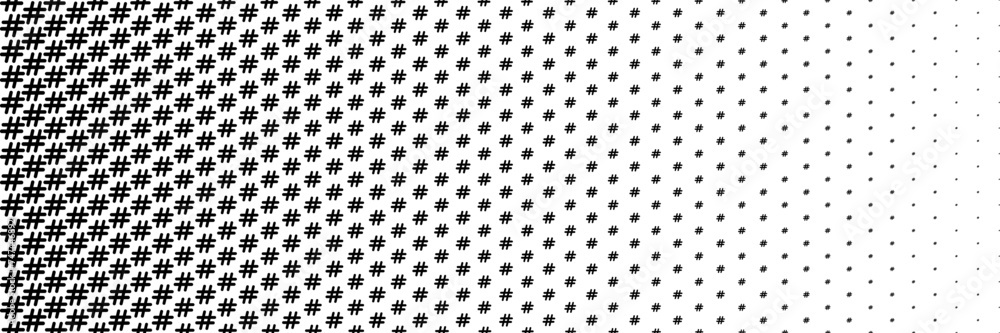 Poster horizontal black halftone of hashtag sign design for pattern and background.