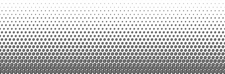Fototapeta na wymiar horizontal black halftone of at sign design for pattern and background.
