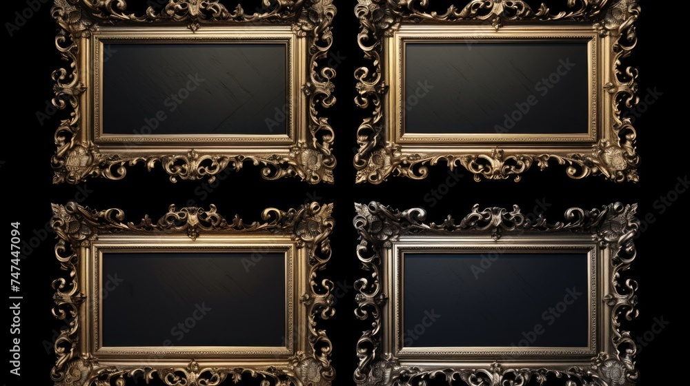 Poster Four elegant gold frames on a sleek black background. Perfect for adding a touch of sophistication to any design project