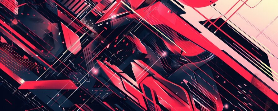 futuristic background with a red outline, dramatic diagonals, future tech, bold patterns and typography, abstract minimalism appreciator