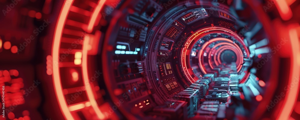 Poster futuristic circular and red background design animation