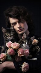 Handsome man with cats