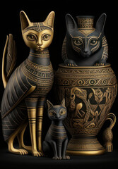 Collection of Ancient Egyptian Cat Statuettes