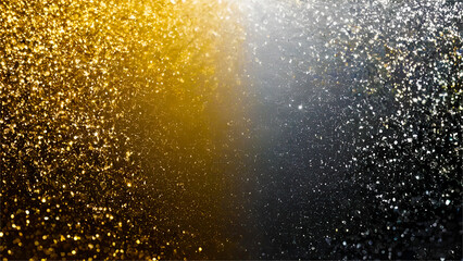 Golden glitter and silver glitter rain abstract background.