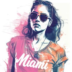 Miami girl at shirt design, white background
