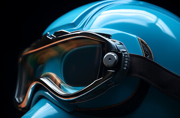 Fototapeta premium a hard hat eyeglasses and a tool bag, ai generative