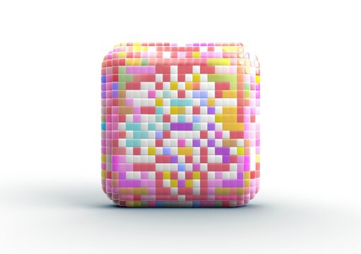pixelated color cube, in the style of streamlined forms, isolated, white background, a 3d rendered rounded square button
