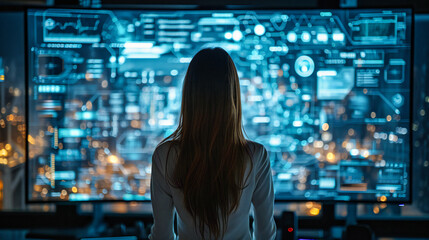 Cybersecurity Concept, Person Interacting with Digital Data, Technology and Network Security