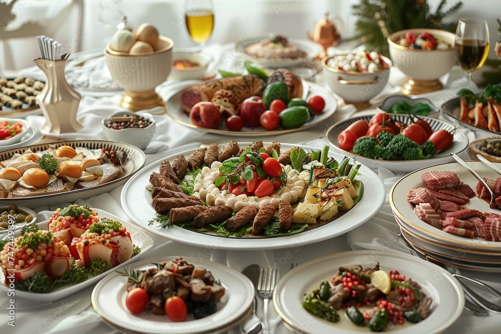 Poster a table displaying a variety of food items. suitable for food blogs and restaurant menus