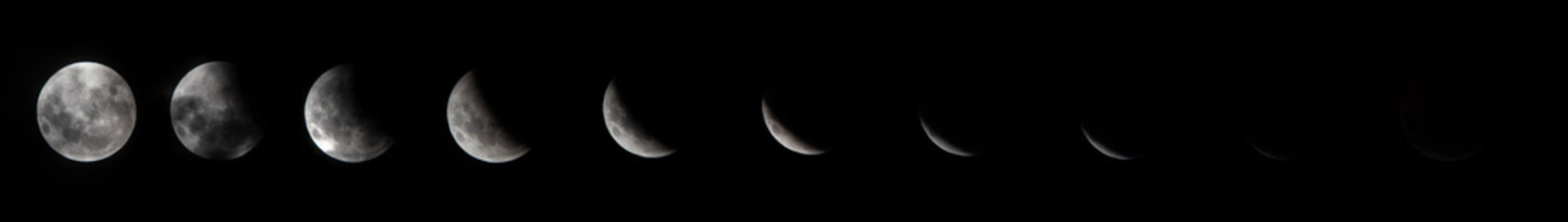 Fototapeta premium Composite image of the first lunar eclipse of 2019 as seen over Firmat, in Santa Fe, Argentina.