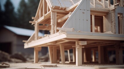 Obraz premium Wooden model of a house being built, ideal for construction and architecture concepts