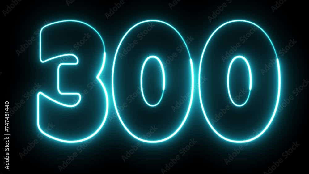 Aufkleber 300 number text font with neon light. luminous and shimmering haze inside the letters of the text th