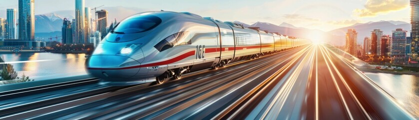 High-Speed Train Passing Through Modern City