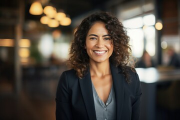 Portrait of a successful mature businesswoman with an office room in the background - obrazy, fototapety, plakaty