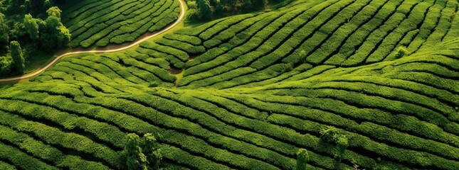 Fototapeta premium Sunlit Green Tea Plantation