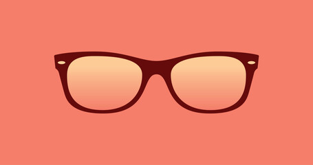 Vector illustration of sunglasses, with gradient lenses on a light pink background.