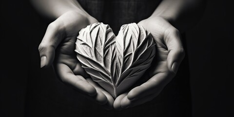 A person holding a leaf in their hands. Suitable for nature and environmental concepts - obrazy, fototapety, plakaty