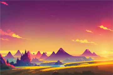 Poster Beautiful sunset view. Sunset illustration background. Sunset in a beautiful nature scenery.  sunset landscape.  Beautiful nature landscape with sunset. © Usama