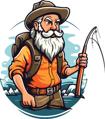 cartoon character fisherman with fishing rod