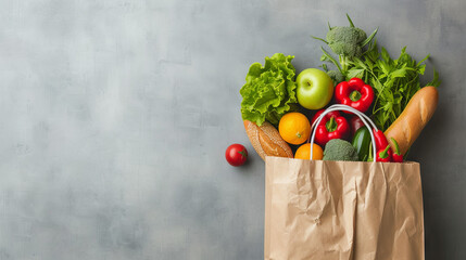 An eco-friendly bag holding vegetables set against a gray background, representing the concept of ecology