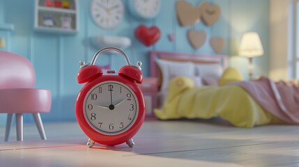 A red heart-shaped alarm clock