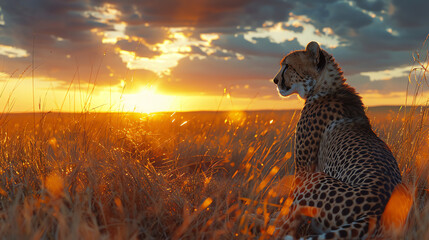 Tracking the elusive cheetah through the Serengeti's vast expanse. - obrazy, fototapety, plakaty