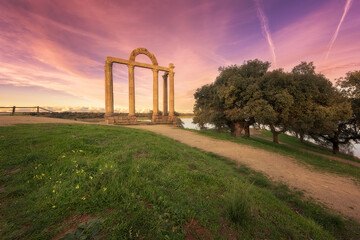 Roman ruins of Augustobriga in Caceres at sunset