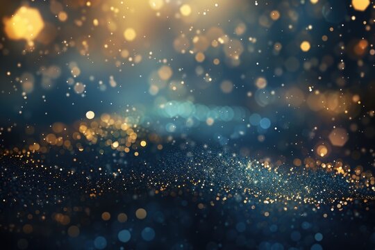 A blurry image of a blue and gold background. Suitable for various design projects