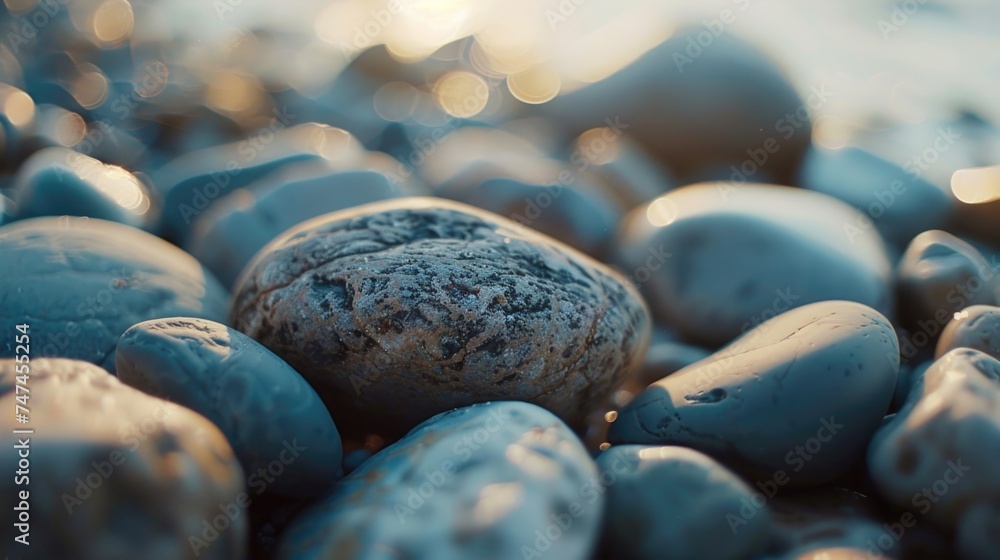 Poster a single rock sitting on top of a pile of rocks. suitable for geology or nature concepts