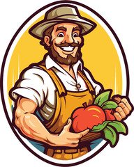 farmer cartoon character with fruits vector 