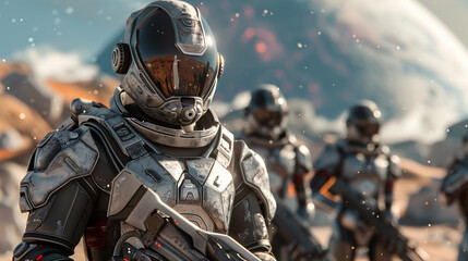 Fierce Spartan warriors in futuristic armor, ready to conquer alien territories, standing on a distant planet(298)(2)-Enhanced-SR