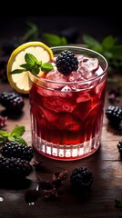 Blackberry Bourbon Smash drinks on a Table with Beautiful Lighting