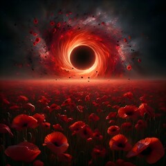 A black hole with res poppies.
