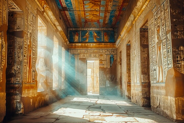 The Mystical Corridor of an Egyptian Temple - obrazy, fototapety, plakaty
