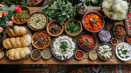 Fototapeta premium Navruz feasts showcase a delightful fusion of traditional delicacies, inviting all to partake