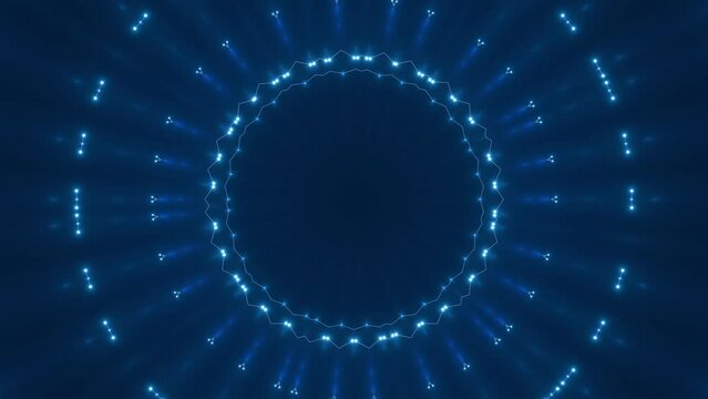 futuristisches blaues kreisrundes Design mit Knotenpunkten, Fraktal, Muster, Kreis, Verbindungen, KI, Internet, Server,  System, leuchten