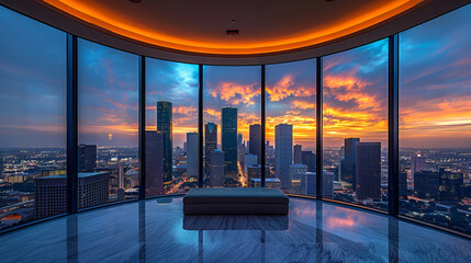 Luxurious Houston skyline vista from penthouse, panoramic and elegant, epitomizing urban sophistication.generative ai