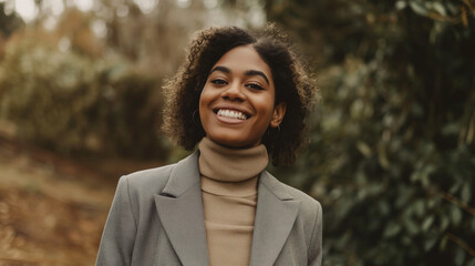 Retrato de uma jovem empresária afro-americana sorrindo no escritório - Wallpaper - obrazy, fototapety, plakaty