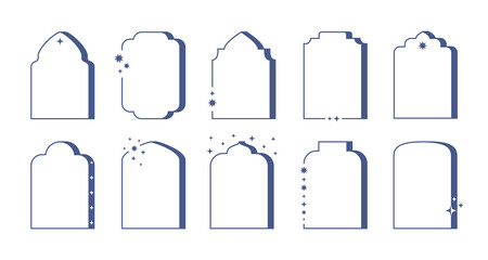 Oriental modern Y2K style arches, frames. Minimalist ramadan kareem and eid mubarak windows, doorway for card, banner, story