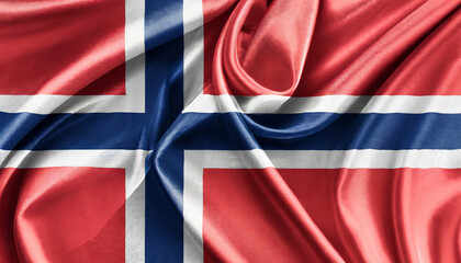 National Norwegian silk fabric flag. Symbol of Norway.