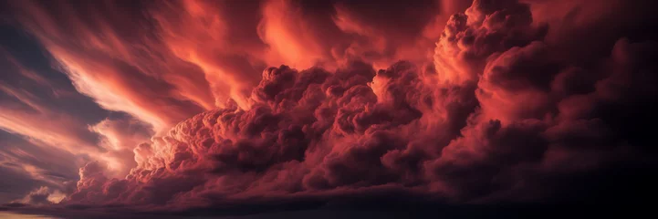 Kussenhoes Image capturing the dynamic movement of vibrant vermilion smoke against a backdrop of dark, stormy clouds. © Hans