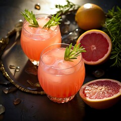 Grapefruit Paloma drinks on a Table with Beautiful Lighting